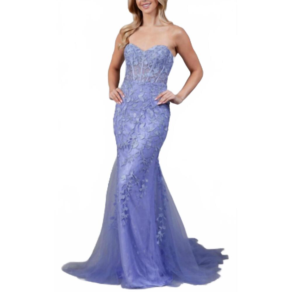 NEW AMELIA COUTURE embroidered strapless mermaid dress in periwinkle